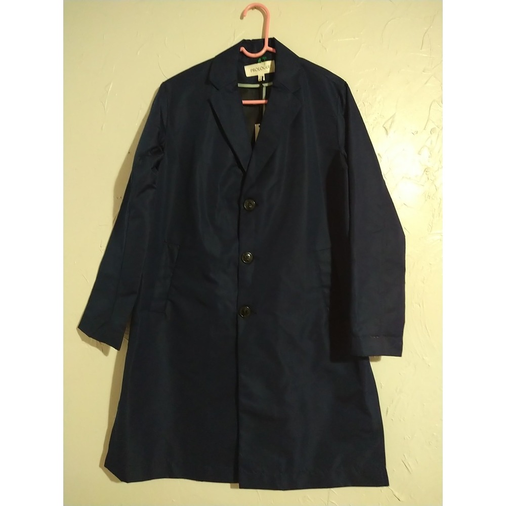 Prologue Rain Coat Ladies XS Navy Button Up Lapel Outdoor Classic Career‎ Work
